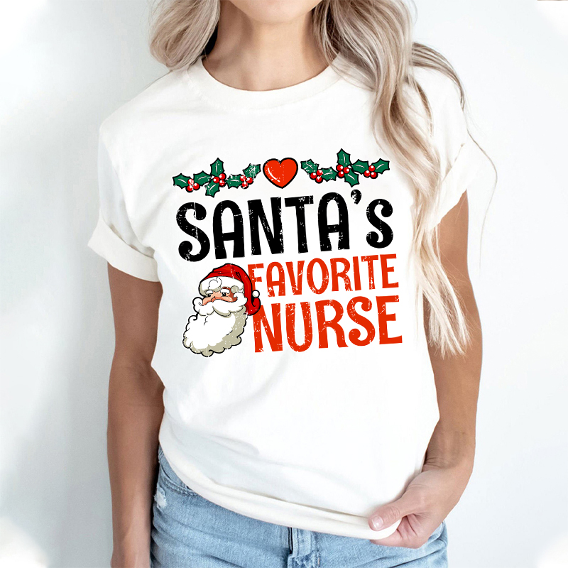 Santa's Favorite Nurse Old School Vibes Nurse T-Shirt