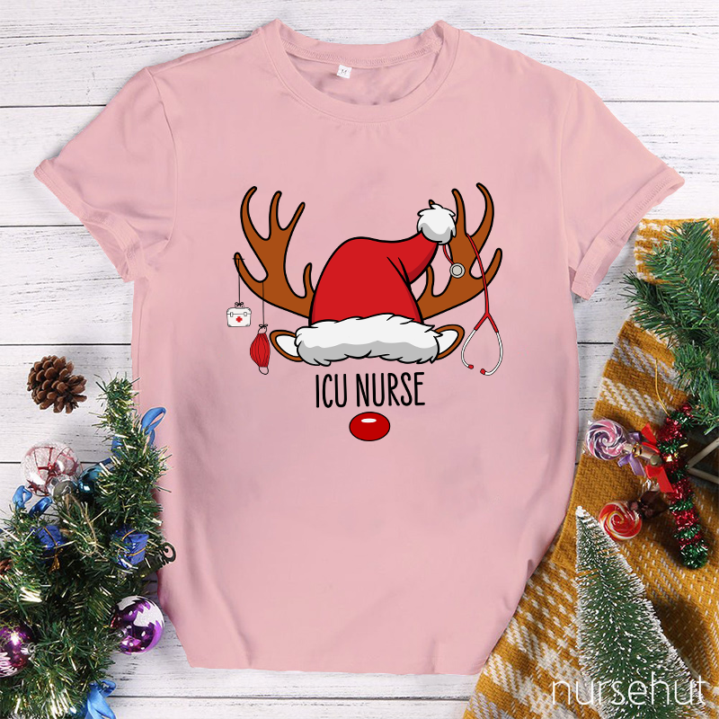 Personalized Christmas Reindeer Nurse T-Shirt