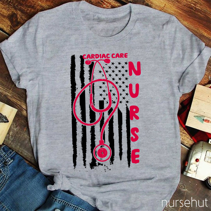 Cardiac Care Nurse Usa National Flag Nurse T-Shirt