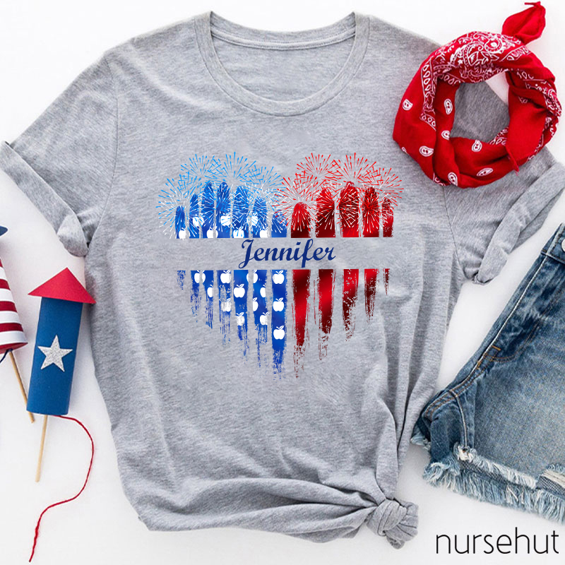 Personalized Name Love Flat Fireworks Nurse T-Shirt
