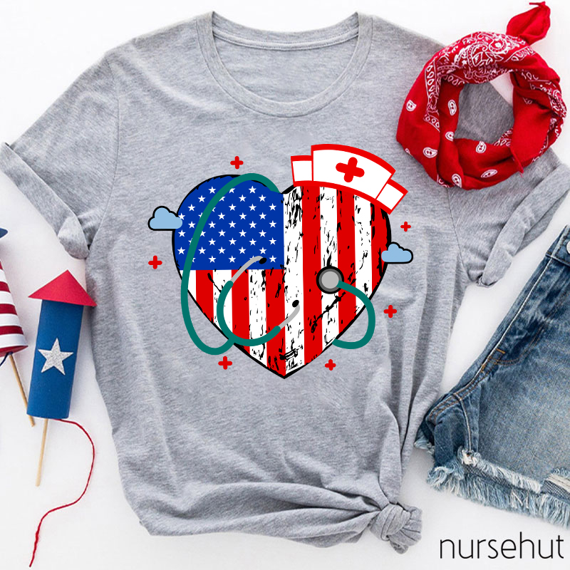 Independence Day Heart Nurse T-Shirt