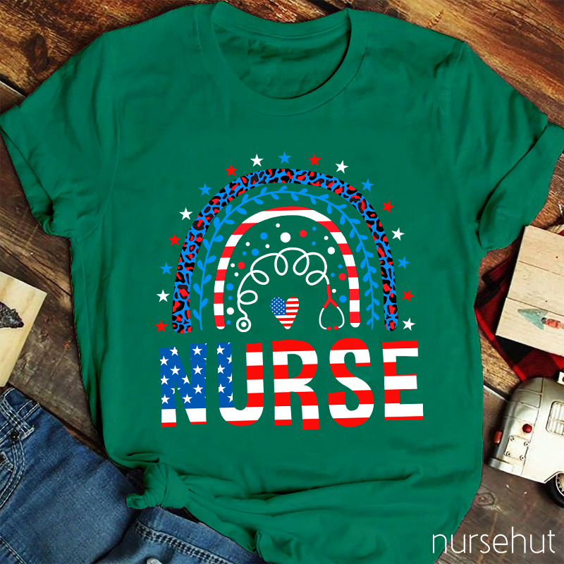 Independence Day Rainbow Heart Nurse T-Shirt
