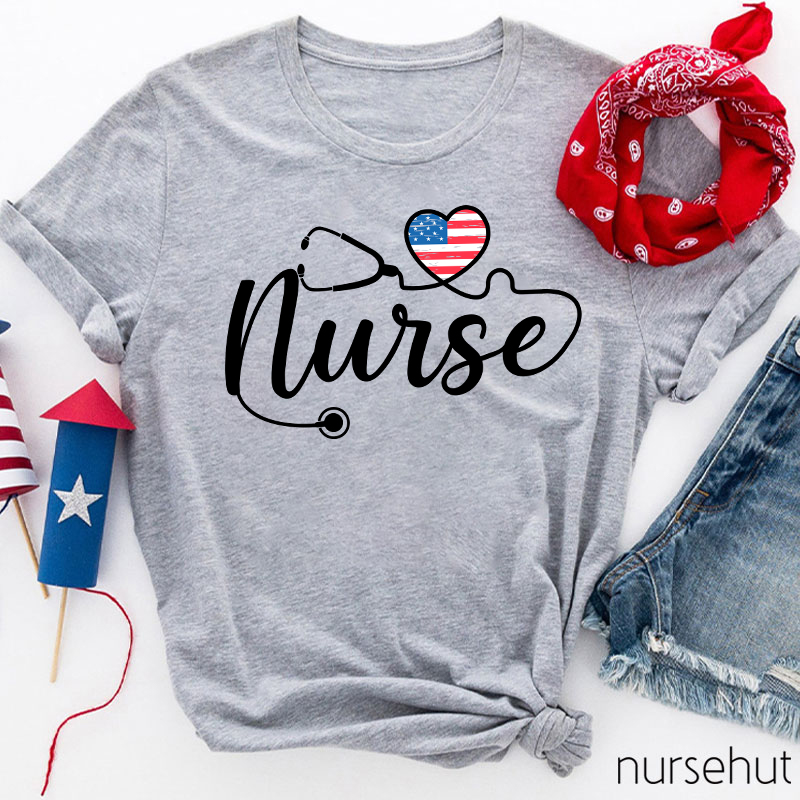 Independence Day Stethoscope And Flag Nurse T-Shirt