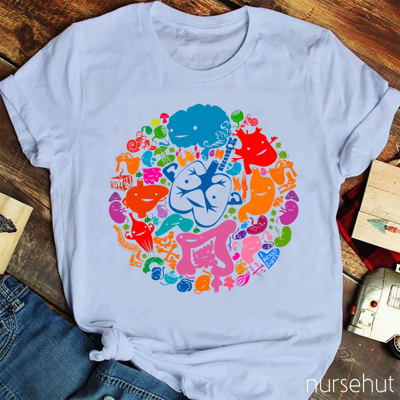 Colorful Cartoon Body Parts Nurse T-Shirt