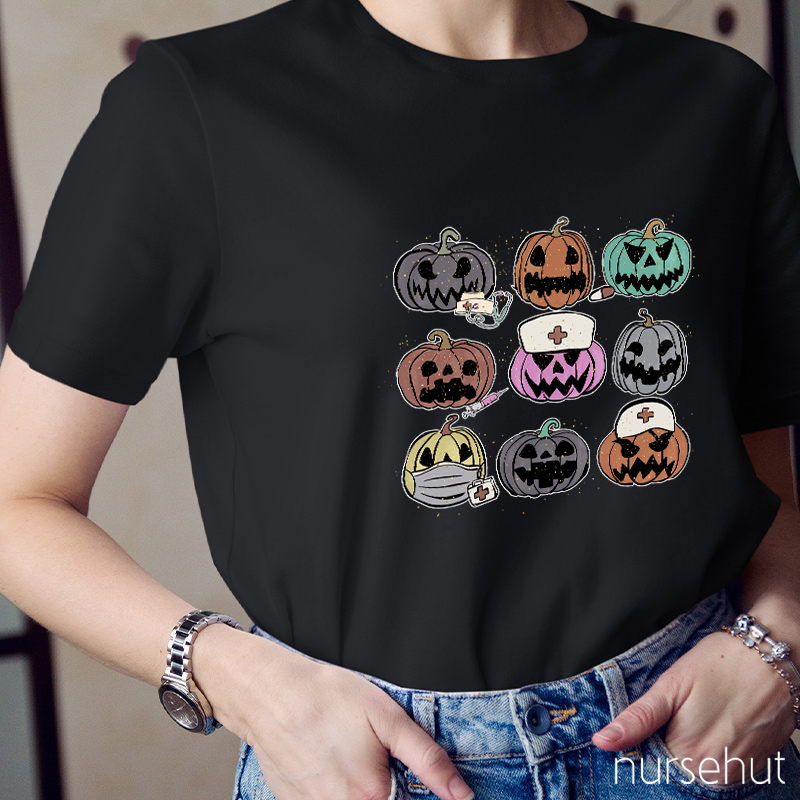 Pumpkins With Various Expressions Nurse T-Shirt