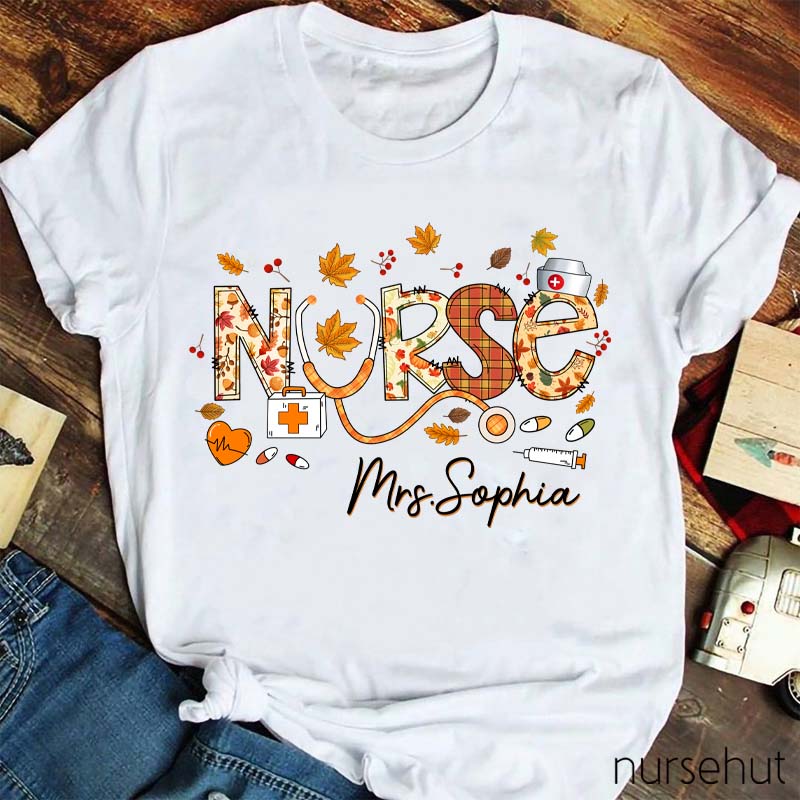 Personalized Name Happy Fall Nurse T-Shirt