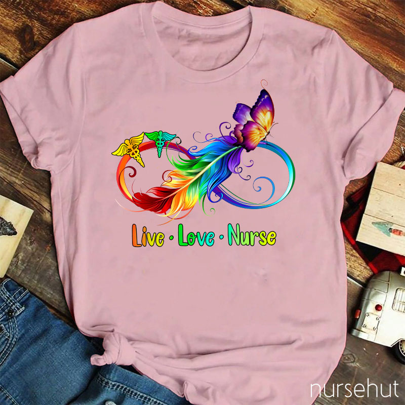Live Love Colorful Butterfly Nurse T-Shirt