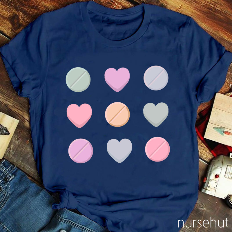 Heart And Round Pills Nurse T-Shirt
