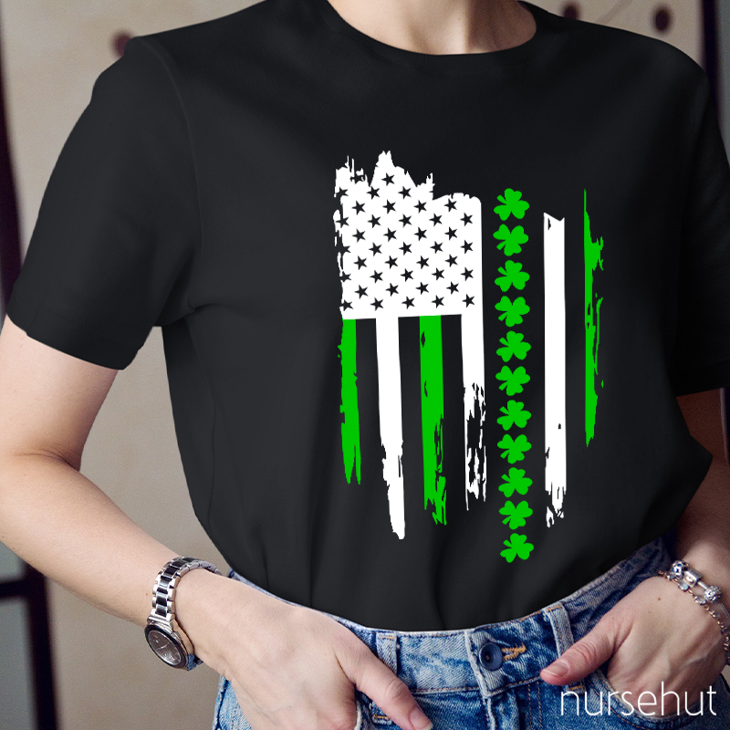 USA National Flag St.Patrick's Day Nurse T-Shirt