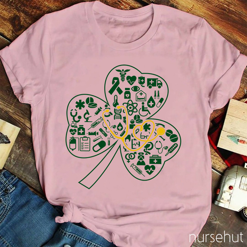 Clover And Gold Stethoscope Nurse T-Shirt