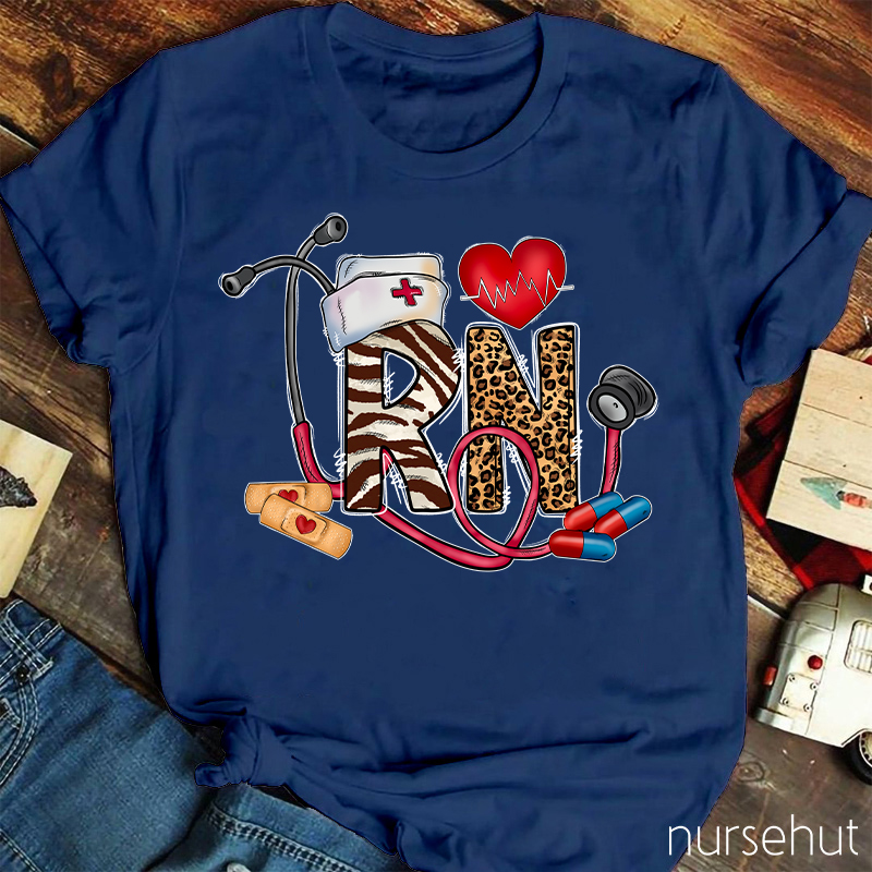 Leopard Print RN Nurse T-Shirt