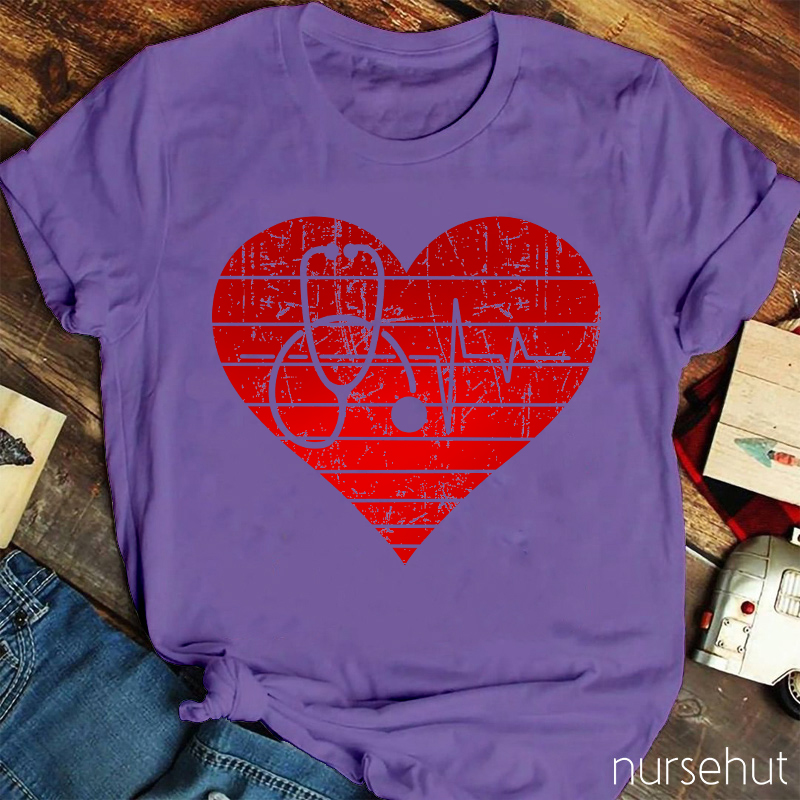 Stethoscope Shadow In Heart Nurse T-Shirt