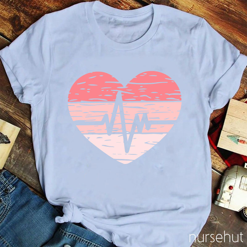 Heartbeat Wave In Heart Nurse T-Shirt
