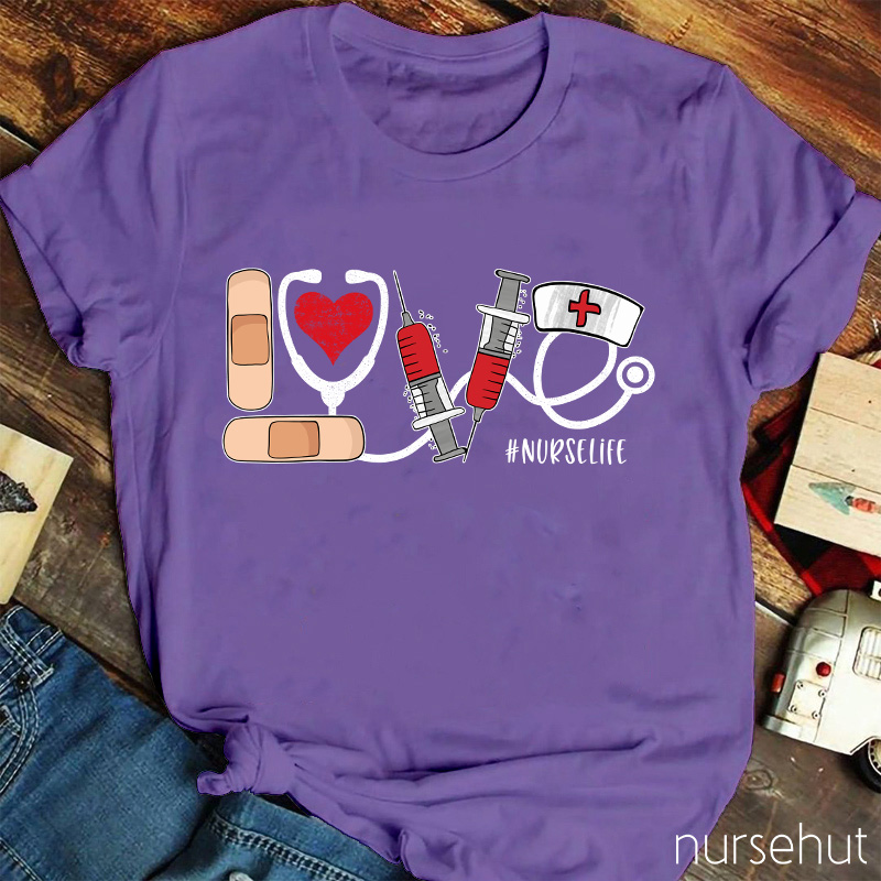 Band-Aid Nurse Cap Stethoscope Heart Nurse T-Shirt
