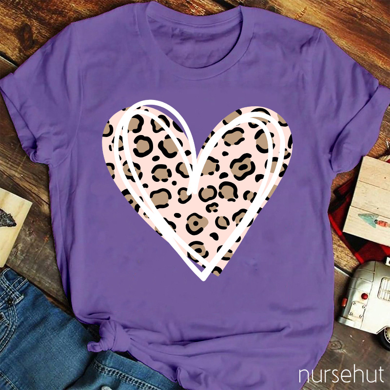 Leopard Print Love Heart Nurse T-Shirt