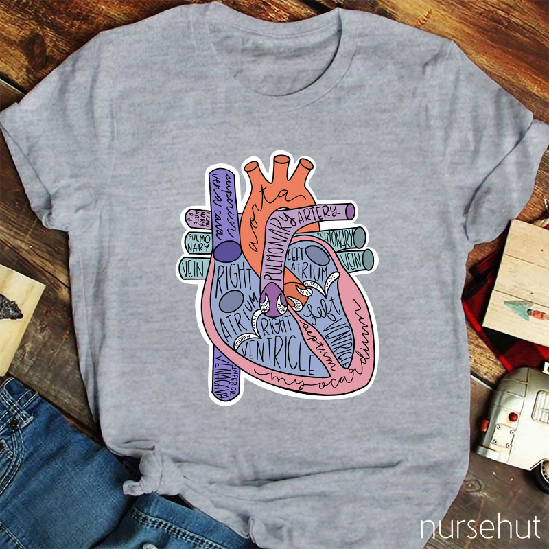 Cartoon Anatomical Heart And Parts Nurse T-Shirt
