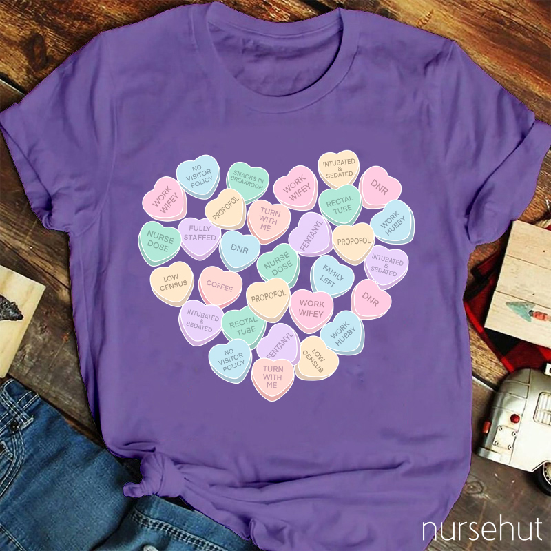 Heart-Shaped Pills Nurse Dose Work Wifely Low Census Nurse T-Shirt