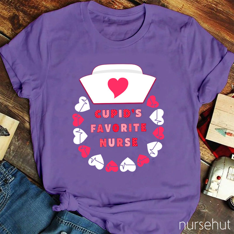 Cupid's Favorite Nurse Pink Heart Nurse T-Shirt