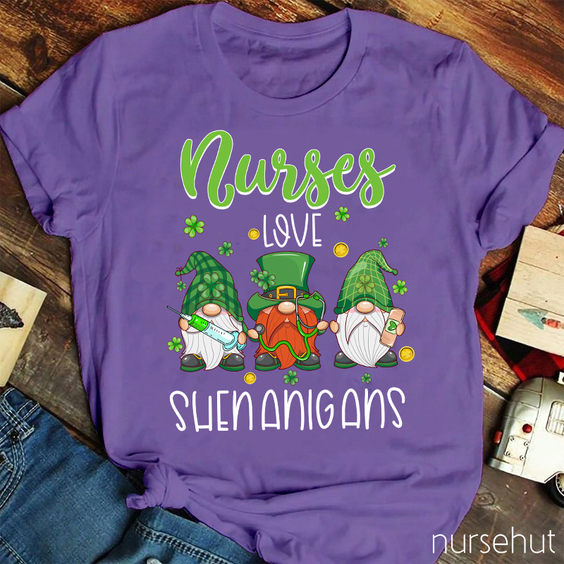 Nurses Love Shenanigans Leprechaun Gnome Nurse T-Shirt