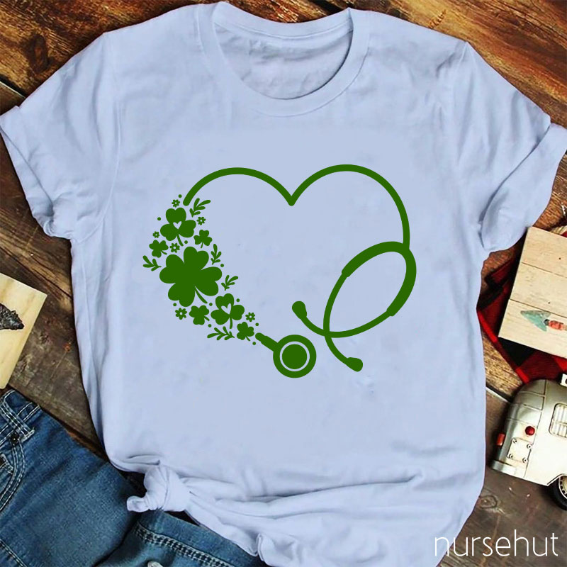 Stethoscope Clover Wreath Nurse T-Shirt