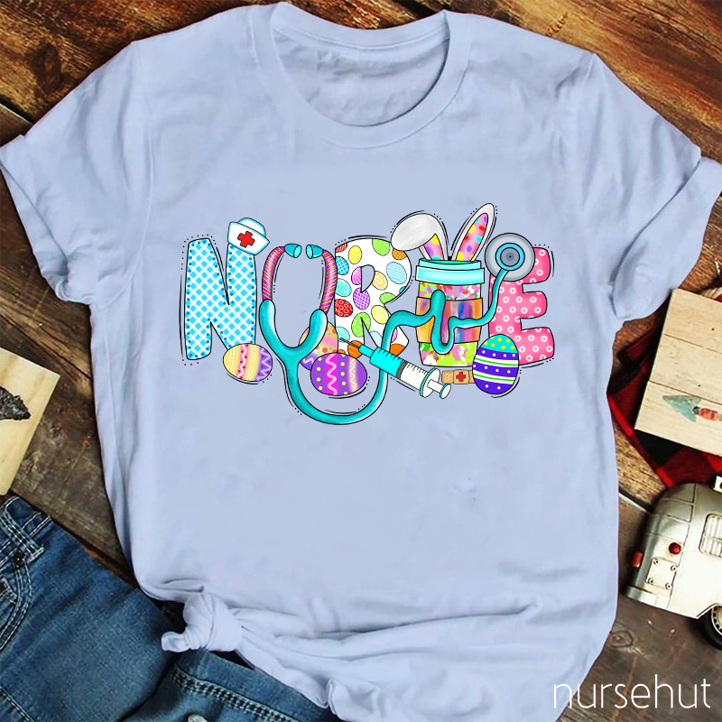 Rich Pattern Bunny Ear Nurse T-Shirt