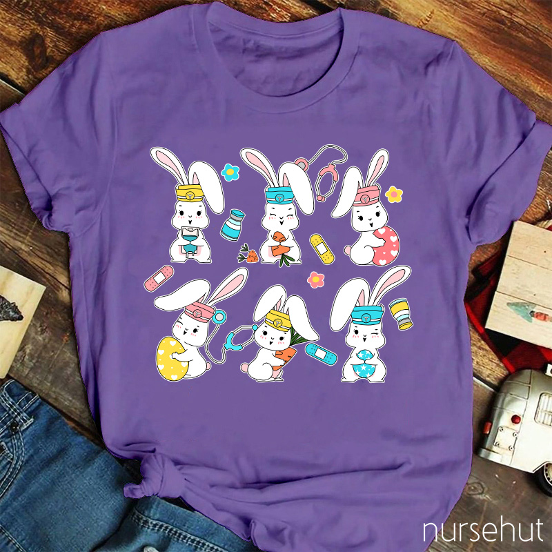 Six Bunny Nurses Easter Nurse T-Shirt