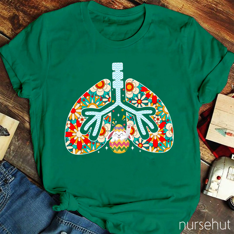 Floral Print Lung And A Hoppy Bunny Nurse T-Shirt