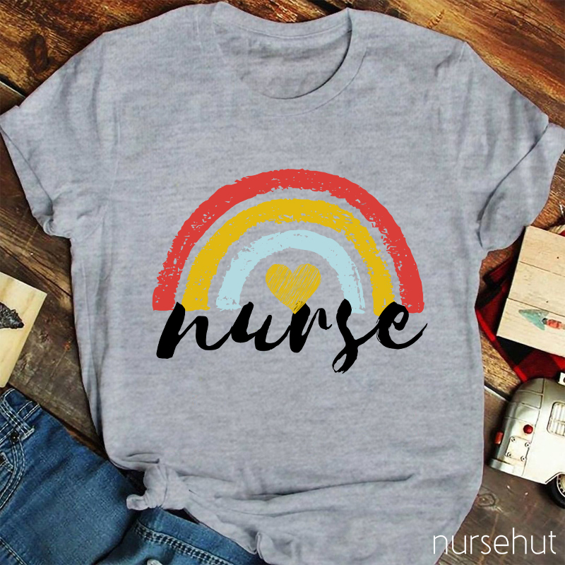 Rainbow And Heart Nurse T-Shirt