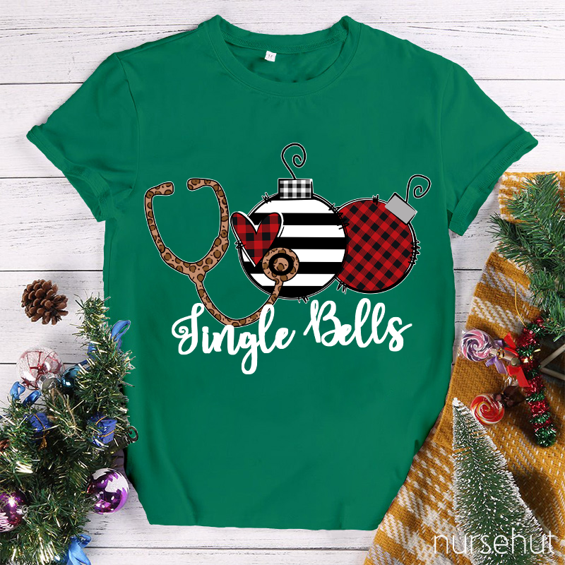 Jingle Bells Leopard Sthethoscope Nurse T-Shirt