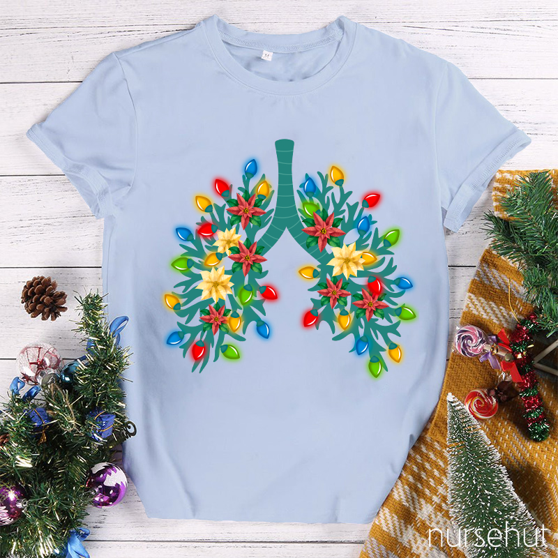 Christmas Lung Flower Tree Lights Nurse T-Shirt