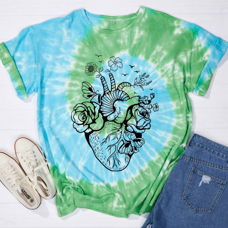Heart Flower Nurse Tie-dye T-Shirt