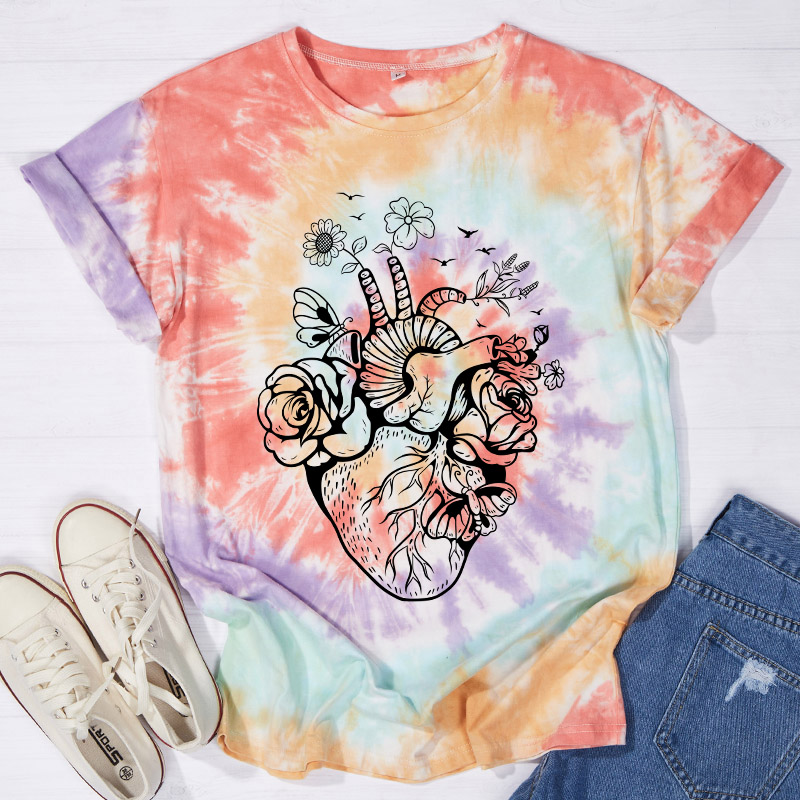 Heart Flower Nurse Tie-dye T-Shirt