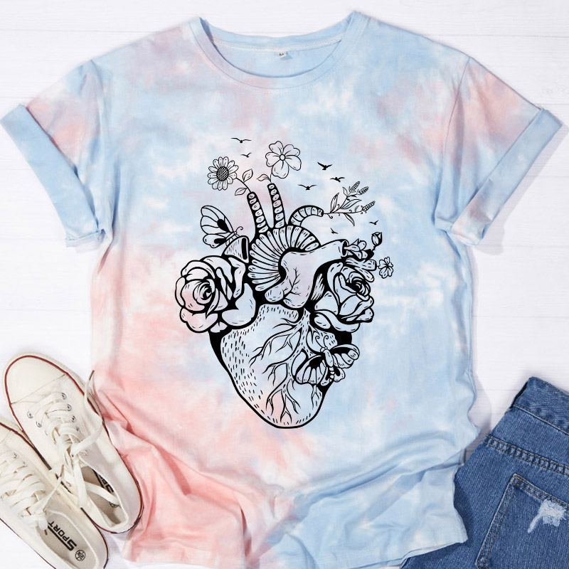 Heart Flower Nurse Tie-dye T-Shirt