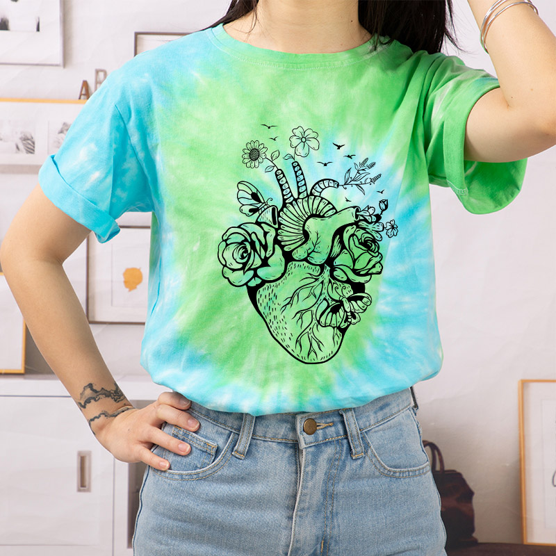 Heart Flower Nurse Tie-dye T-Shirt