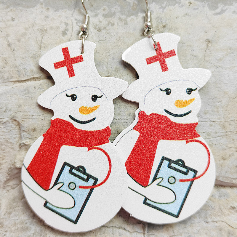 Snowman Nurse Leather Earrings