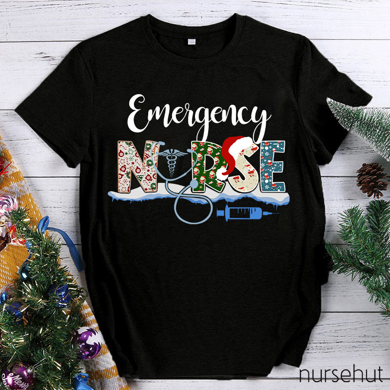 Emergency Nurse Christmas Hat Nurse T-Shirt