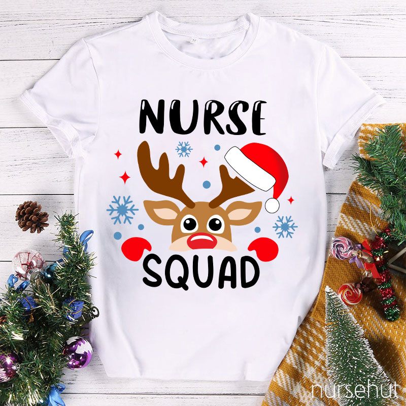 Christmas Reindeer Nurse Squad Snowflakes Nurse T-Shirt