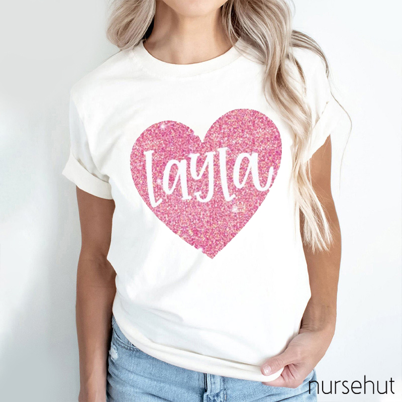 Personalized Shining Pink Heart Nurse T-Shirt