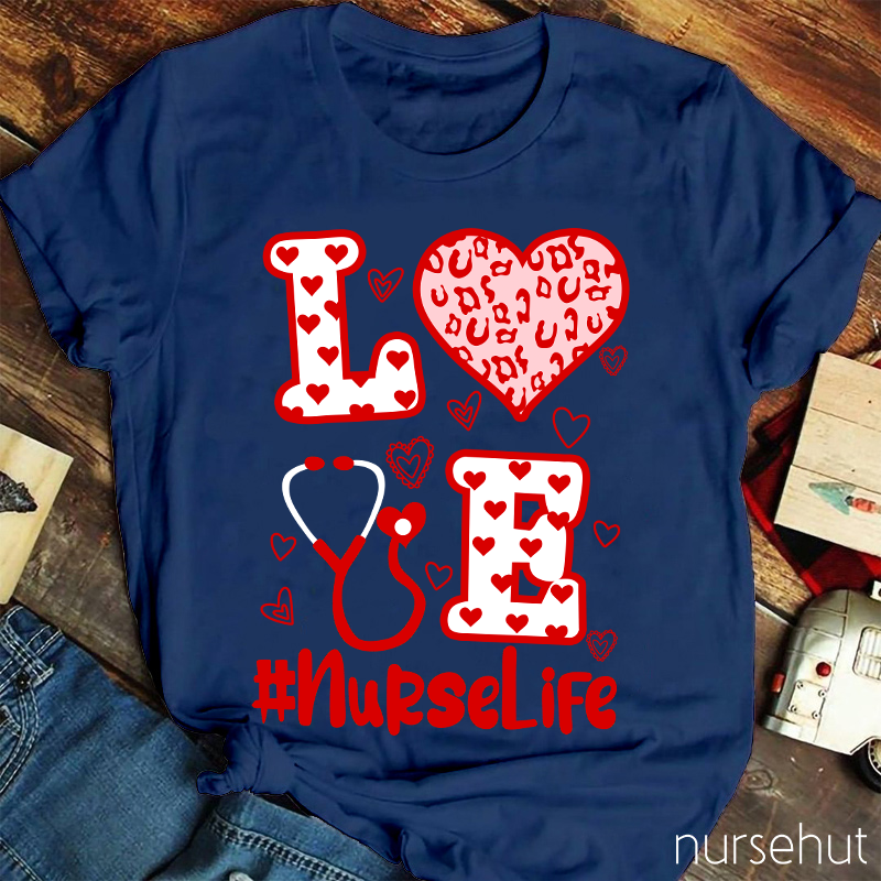 Nurselife Love Heart Stethoscope Nurse T-Shirt