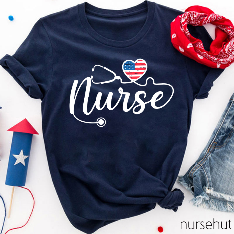 Independence Day Stethoscope And Flag Nurse T-Shirt