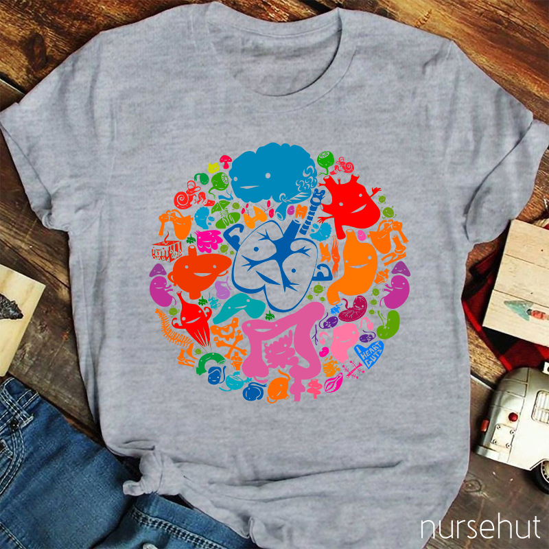 Colorful Cartoon Body Parts Nurse T-Shirt