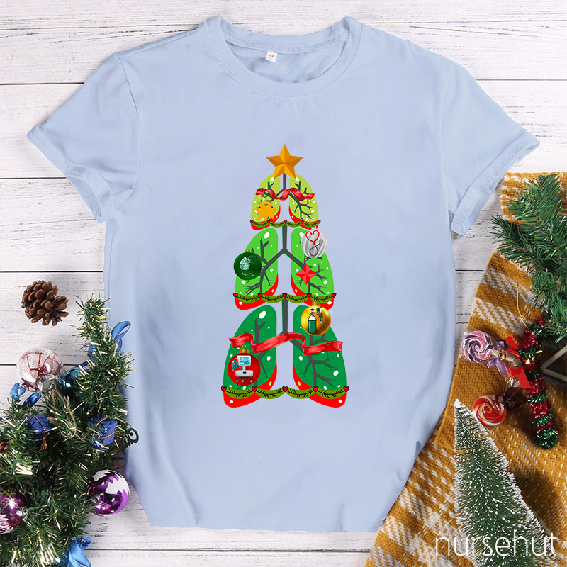 Christmas Lung Tree Medical Equipments Nurse T-Shirt