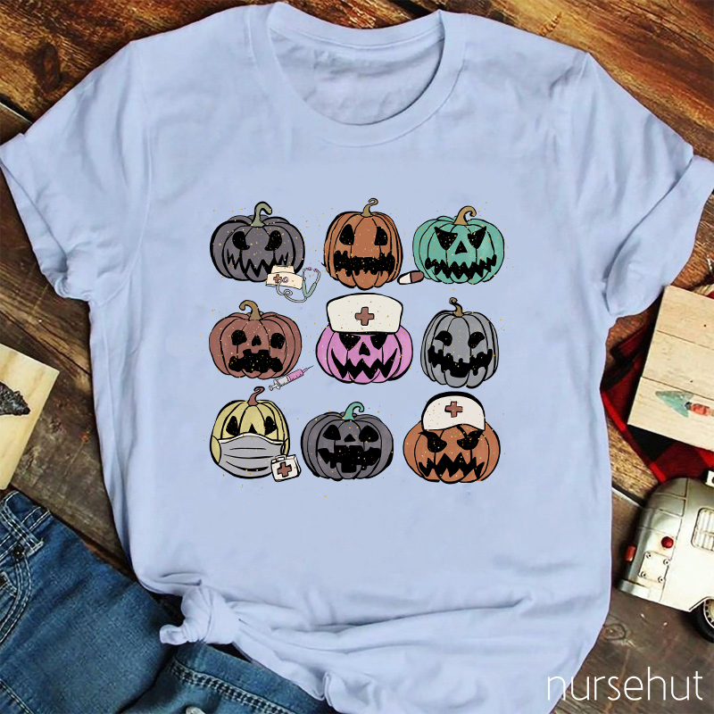 Pumpkins With Various Expressions Nurse T-Shirt