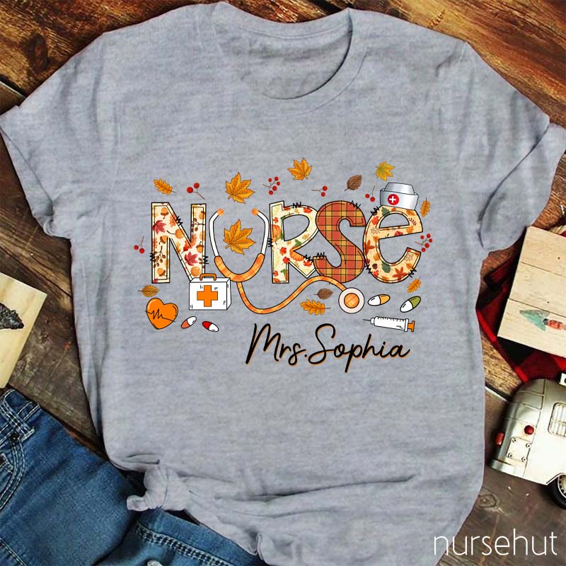 Personalized Name Happy Fall Nurse T-Shirt