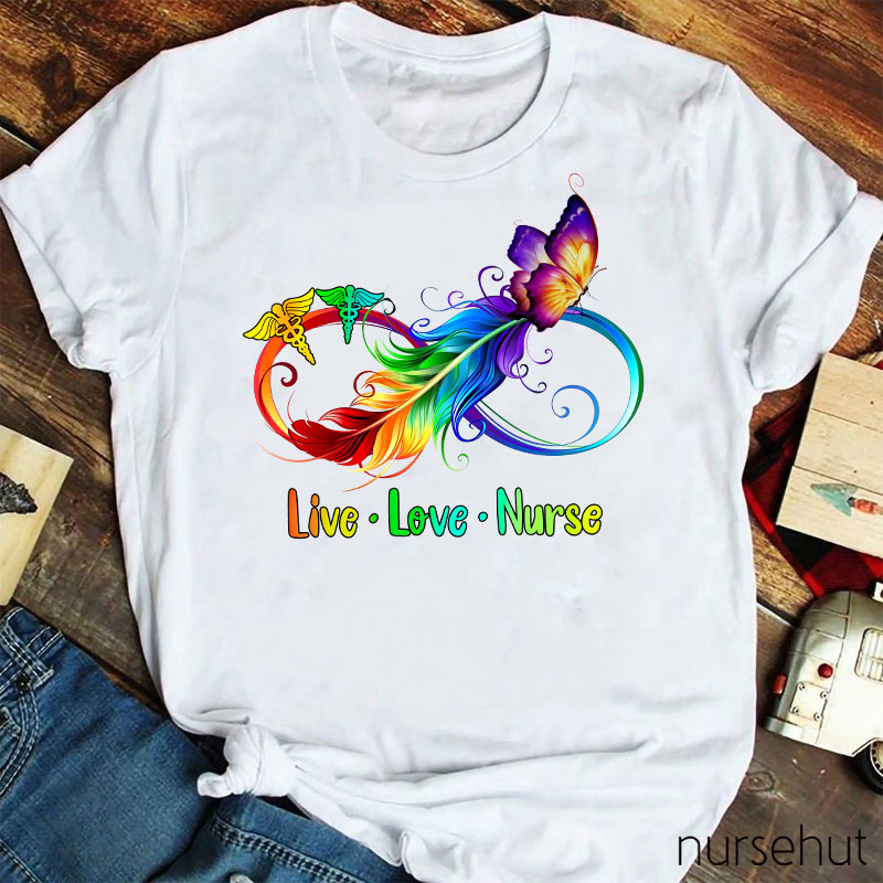 Live Love Colorful Butterfly Nurse T-Shirt