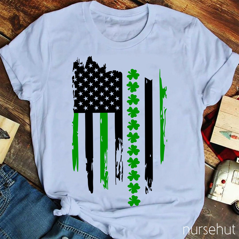 USA National Flag St.Patrick's Day Nurse T-Shirt