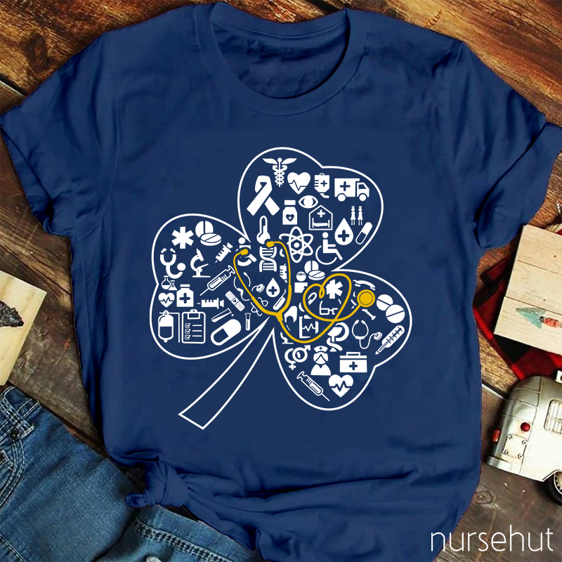 Clover And Gold Stethoscope Nurse T-Shirt