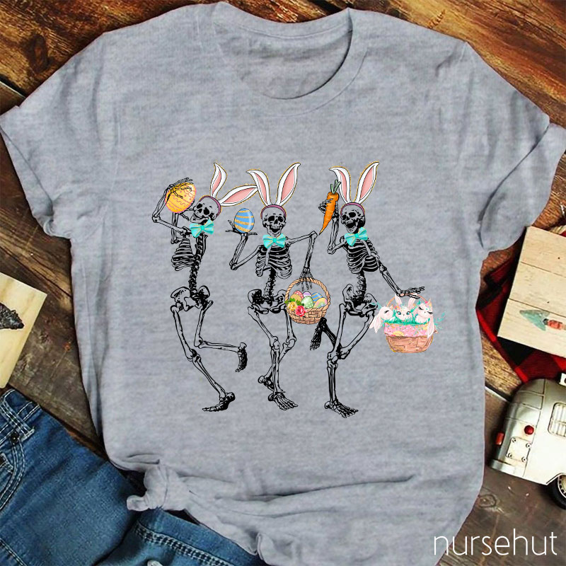 Dancing Bunny Skeleton Easter Nurse T-Shirt