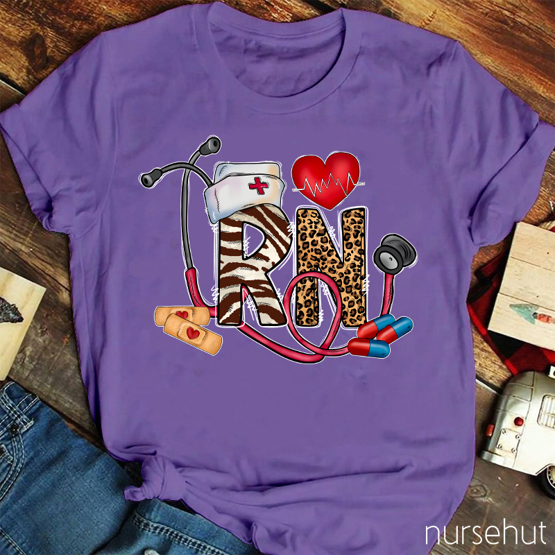 Leopard Print RN Nurse T-Shirt