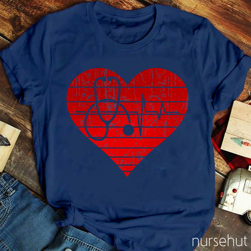 Stethoscope Shadow In Heart Nurse T-Shirt